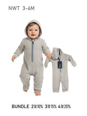 NWT - ME & HENRY Beige Long Sleeve Hooded Romper - Size 3/6m